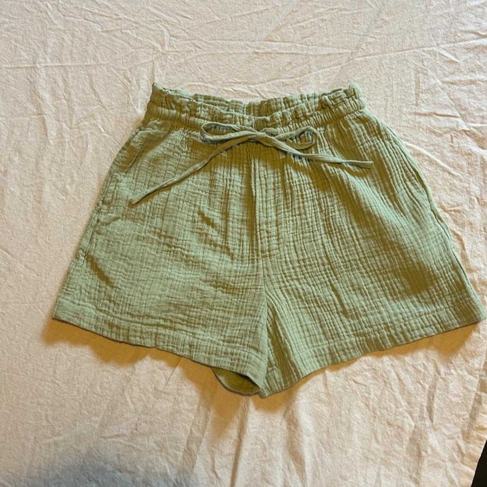 Sage Green Gauzy Cotton Shorts